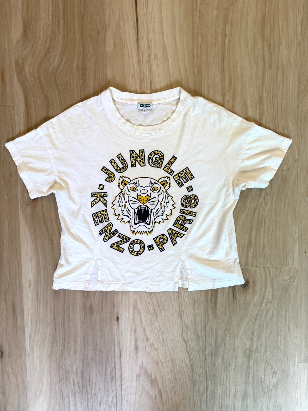 Kenzo Paris Jungle White Tiger Cropped Graphic Tee